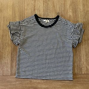 Madewell Black and White Striped Ruffle Sleeve T-Shirt